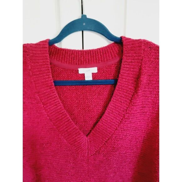 J. Jill L Sweater Women's Long Sleeve‎ Red Heavy V-Neck Large Speckled Soft - Picture 3 of 7